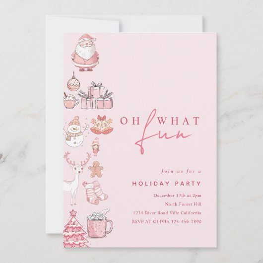 Invitation Fête de Noël rose vif moderne (Devant)