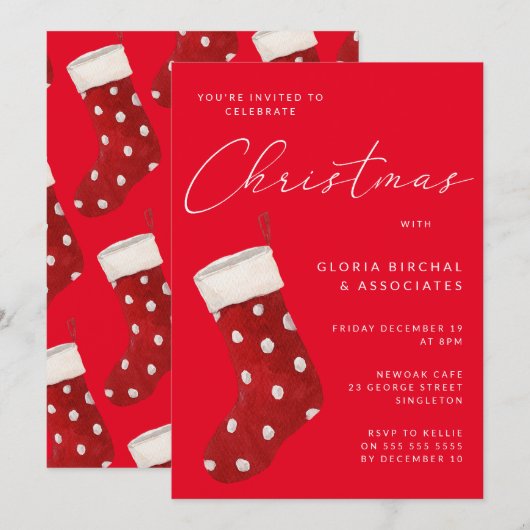 Invitation Fête de Noël rouge (Devant / Derrière)