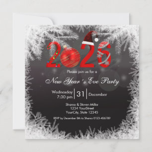 Invitation Fête de Noël Rouge 2026 Réveillon du Nouvel An
