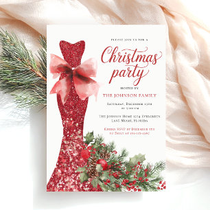 Invitation Fête de Noël rouge aquarelle