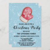 Invitation Fête de Noël Rouge Blanc Mitte Bleu Neige (Devant / Derrière)