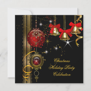 Invitation Fête de Noël Rouge Blanc Noir Or