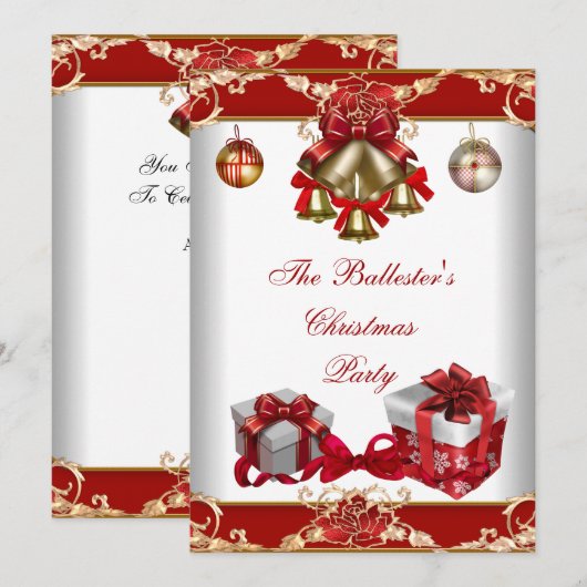 Invitation Fête de Noël Rouge Blanc Or (Devant / Derrière)