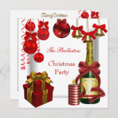 Invitation Fête de Noël Rouge Blanc Or (Devant / Derrière)