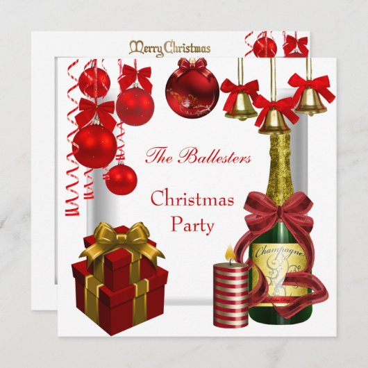 Invitation Fête de Noël Rouge Blanc Or (Devant / Derrière)