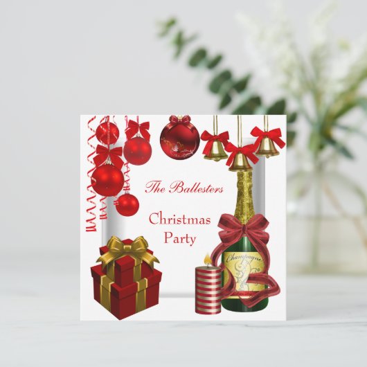 Invitation Fête de Noël Rouge Blanc Or (Debout devant)