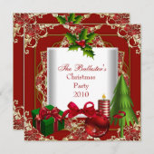 Invitation Fête de Noël Rouge Blanc Or Vert (Devant / Derrière)