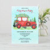 Invitation Fête de Noël Rouge Camion bleu hiver (Debout devant)