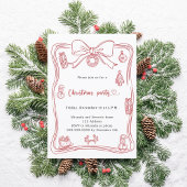 Invitation Fête de Noël rouge croustillant dessiné à la main