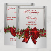 Invitation Fête de Noël rouge d'argent PERSONNALISER (Devant / Derrière)