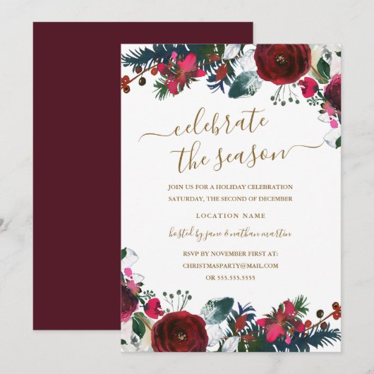 Invitation Fête de Noël rouge de Bourgogne (Devant / Derrière)