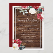 Invitation Fête de Noël rouge en Bourgogne rustique (Devant / Derrière)