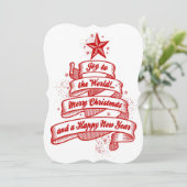 Invitation Fête de Noël rouge et blanc de style rétro (Debout devant)