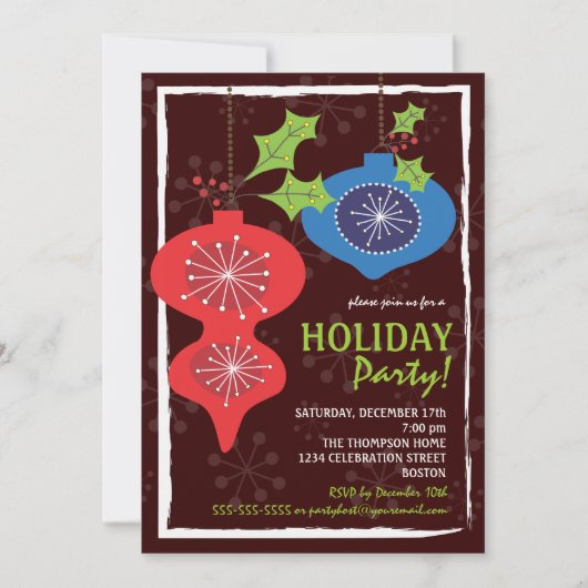 Invitation Fête de Noël rouge et bleu rétro (Devant)