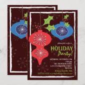 Invitation Fête de Noël rouge et bleu rétro (Devant / Derrière)
