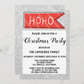 Invitation Fête de Noël Rouge et gris Parties scintillant d'a (Devant / Derrière)