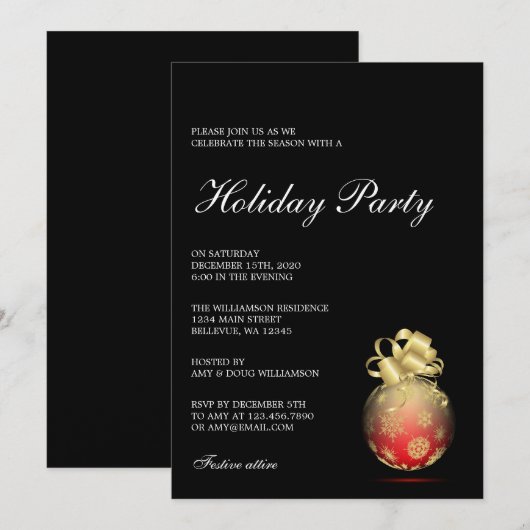 Invitation Fête de Noël Rouge et Or (Devant / Derrière)
