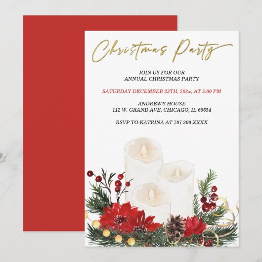 Invitation Fête de Noël Rouge et Or Imprimable (Devant / Derrière)