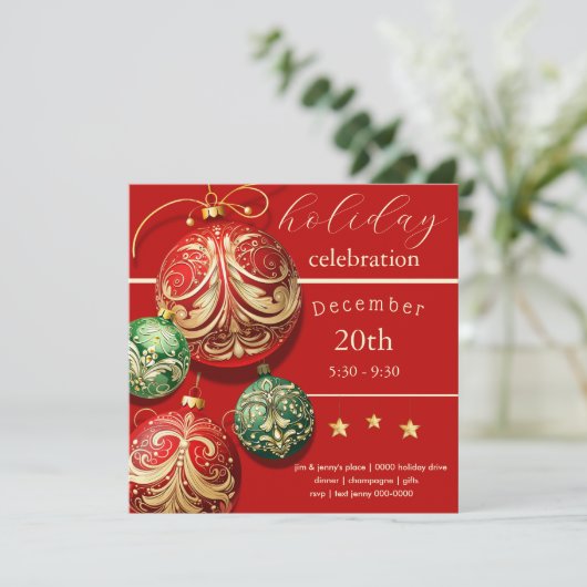 Invitation Fête de Noël Rouge et Vert (Debout devant)