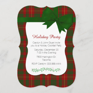 Invitation Fête de Noël rouge et verte de coutume de plaid de