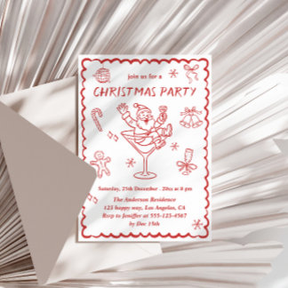 Invitation Fête de Noël Rouge Fantaisiste