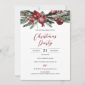 Invitation Fête de Noël Rouge Floral Budget (Devant)