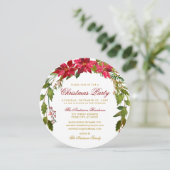 Invitation Fête de Noël Rouge Floral Poinsettia Round (Debout devant)