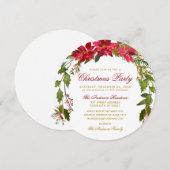 Invitation Fête de Noël Rouge Floral Poinsettia Round (Devant / Derrière)