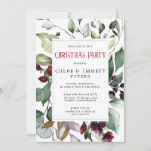 Invitation Fête de Noël Rouge Floral Vert Feuille (Devant)