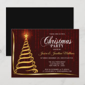 Invitation FÊTE DE NOËL Rouge foncé Jumeau doré Lumière Arbre (Devant / Derrière)