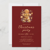 Invitation Fête de Noël Rouge Gold Gingpain de Noël (Devant)