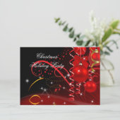 Invitation Fête de Noël Rouge Noir Boules Dorées (Debout devant)