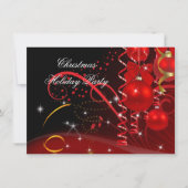 Invitation Fête de Noël Rouge Noir Boules Dorées (Devant)