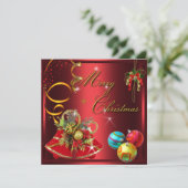 Invitation Fête de Noël Rouge Or (Debout devant)