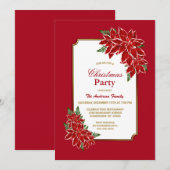 Invitation Fête de Noël Rouge Poinsettia (Devant / Derrière)