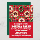Invitation Fête de Noël Rouge Rétro Donuts (Devant / Derrière)