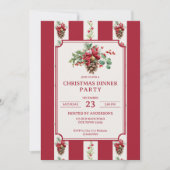 Invitation Fête de Noël rouge rétro rayures pin arc (Devant)