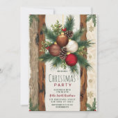 Invitation Fête de Noël rouge rustique Ornements Brown (Devant)