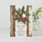 Invitation Fête de Noël rouge rustique Ornements Brown (Debout devant)