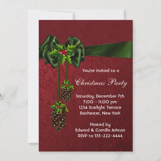 Invitation Fête de Noël Rouge Vert (Devant)
