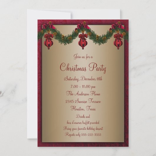 Invitation Fête de Noël Rouge Vert (Devant)