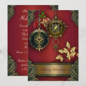 Invitation Fête de Noël Rouge Vert (Devant / Derrière)