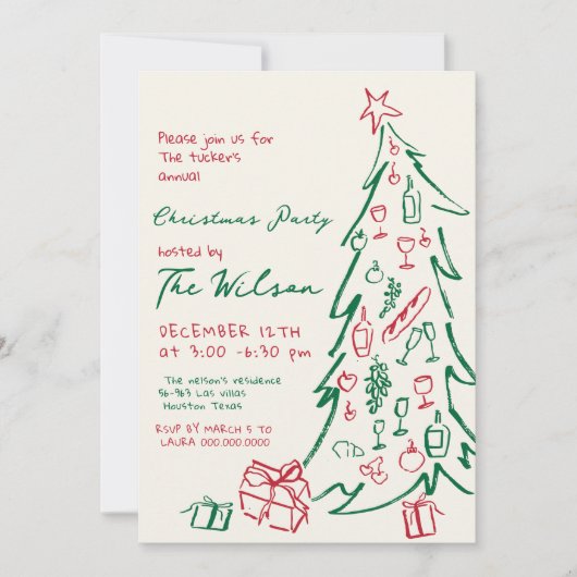 Invitation Fête de Noël Rouge Vert à la main (Devant)