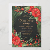 Invitation Fête de Noël Rouge Vert Botanique (Devant)