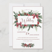 Invitation Fête de Noël Rouge Vert hiver Mariage de fête (Devant)