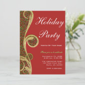 Invitation Fête de Noël Rouge Vert Or Tourbillant (Debout devant)