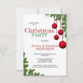 Invitation FÊTE DE NOËL Rouge Vert Ornement Pine Neige (Devant)