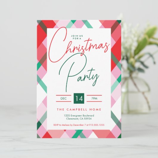 Invitation Fête de Noël rouge vert rose (Debout devant)