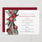 Invitation Fête de Noël Rouge Vert traditionnel du feuillage (Devant / Derrière)