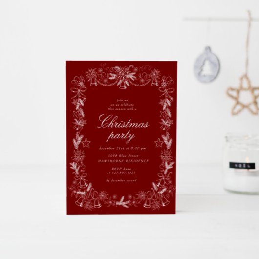 Invitation Fête de Noël rouge Vintage